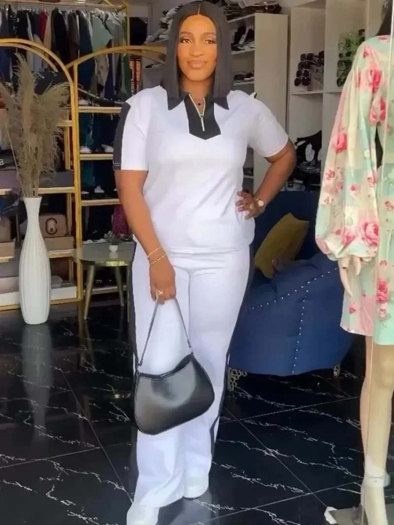 Zestaw Dashiki Damski Jednoczęściowy Odzież Afrykańska Letnia Jesienna Nowa Moda Krótki Rękaw Top Garnitur Imprezowy Komplet Damski