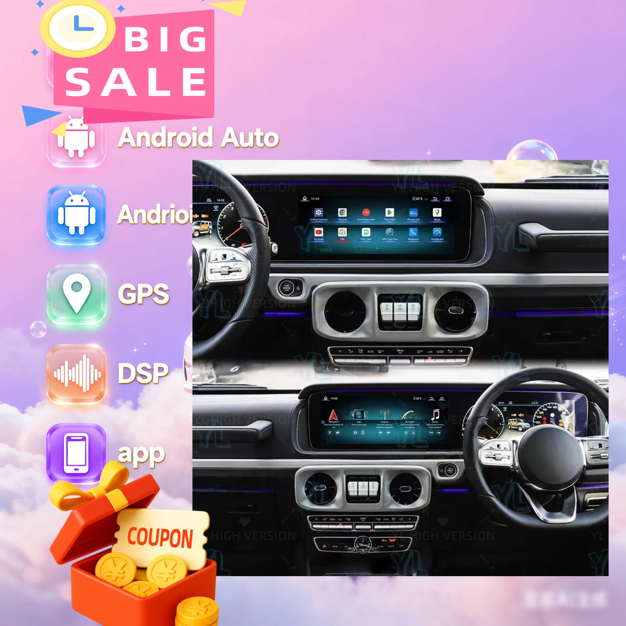

24,6-дюймовый двухэкранный Android 13 для Mercedes-Benz G-класса W463 2020-2025: Автомобильная мультимедийная система с GPS-навигацией, DSP, CarPlay и 4G