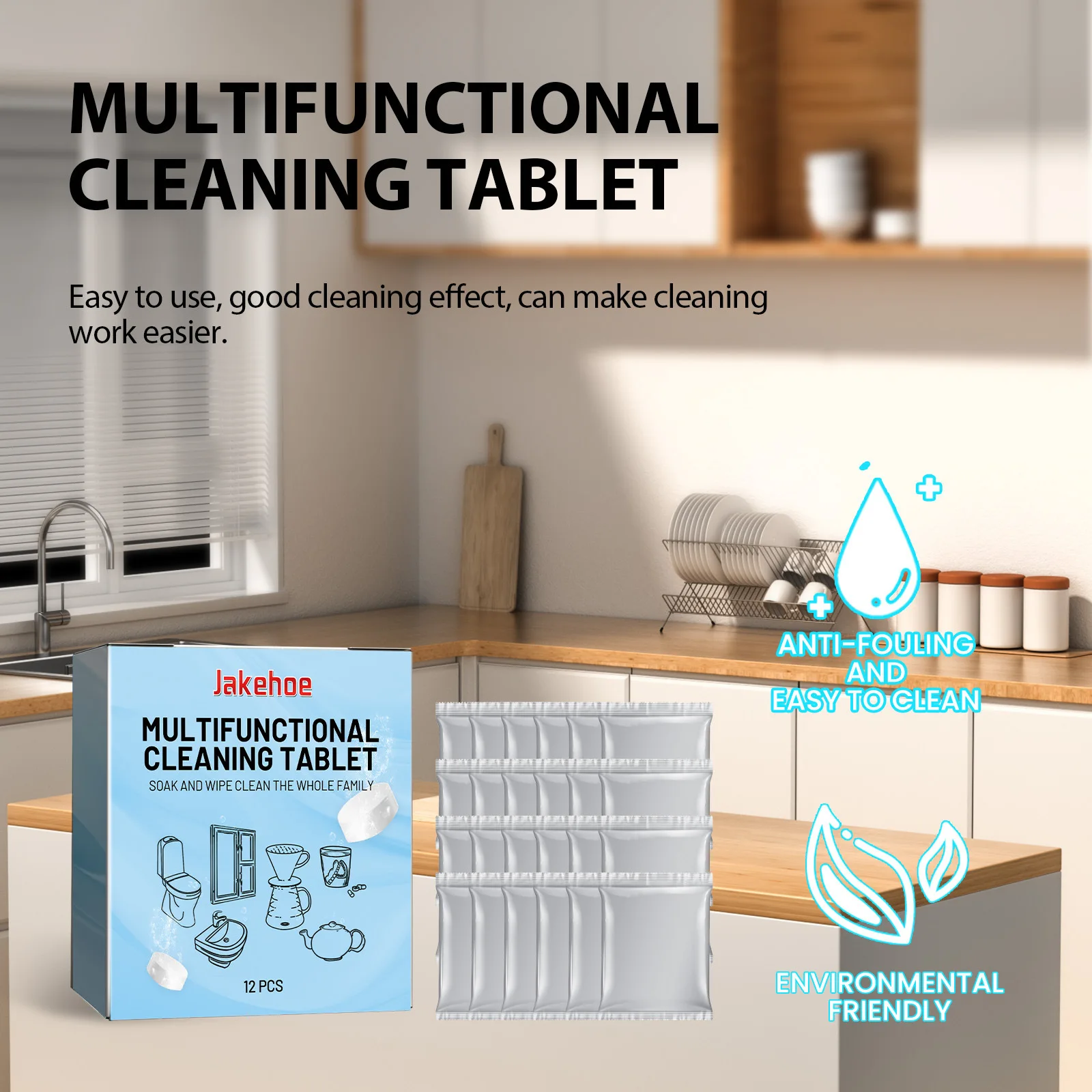 

Multi-Purpose Kitchen Cleaning Tablets - Remove Grease Stains From Stove, Cookware & Stainless Steel Effervescent Formula, 12pcs