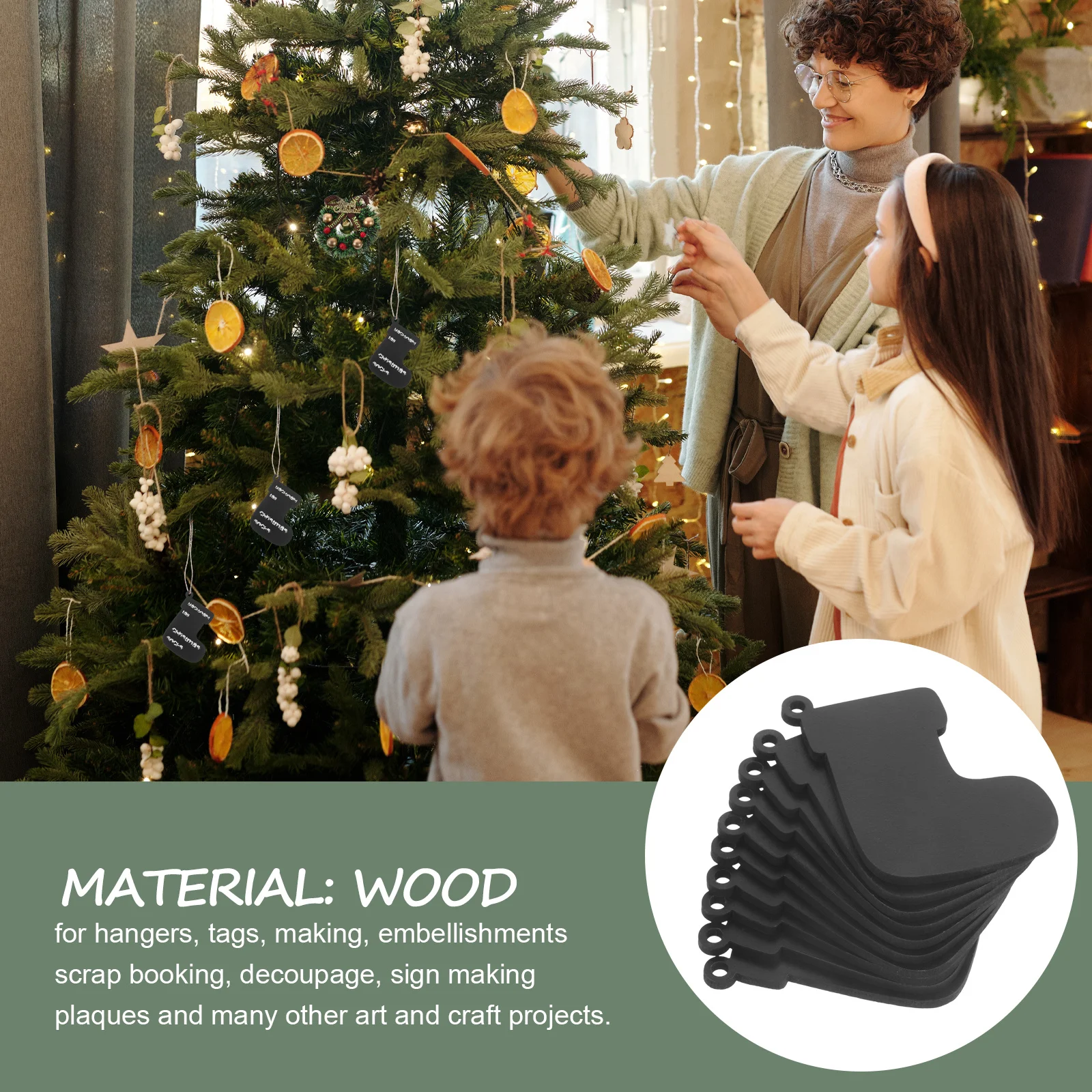 

10Pcs Wooden Sock Shaped Hanging Ornaments Smooth Finish for Xmas DIY Crafts Decorations Scrapbooking Embellishments