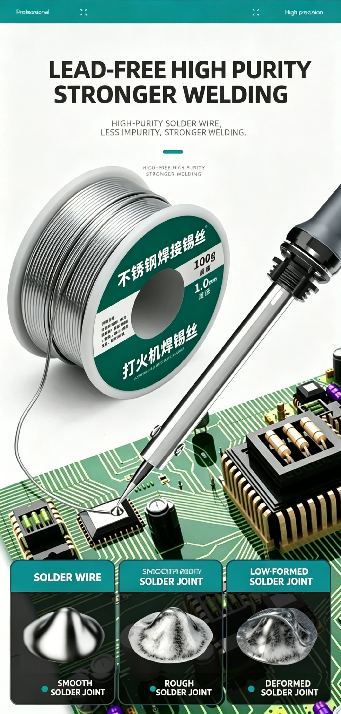 1,0 mm 20g 50g 100g Lötdraht mit Rosinkern, No-Clean FLUX 2,0% Lötdrahtrolle, Reparaturwerkzeug – Detail 4