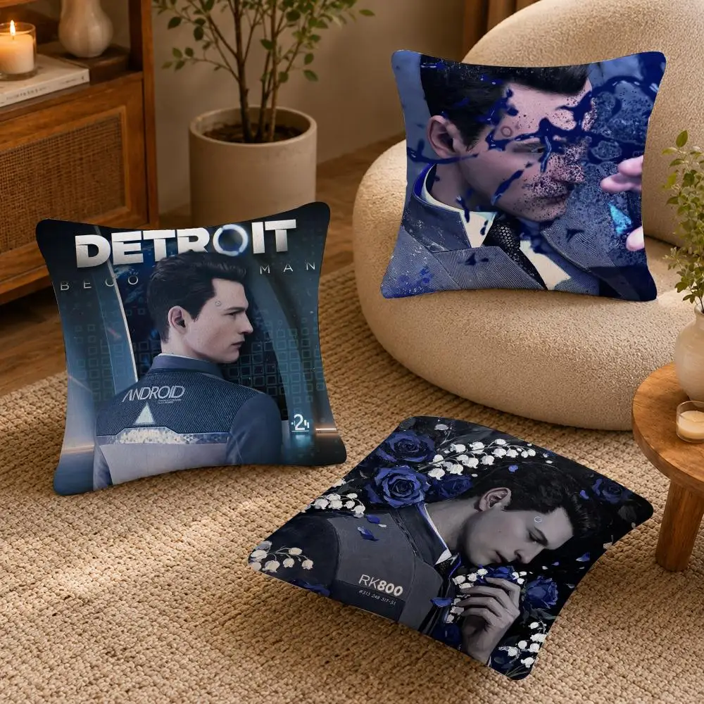 D-Detroit Become Human Game Cushion Cover Soft Short Plush Pillow Case Double Sided Print Washable Sofa Bed Home Decor Gift