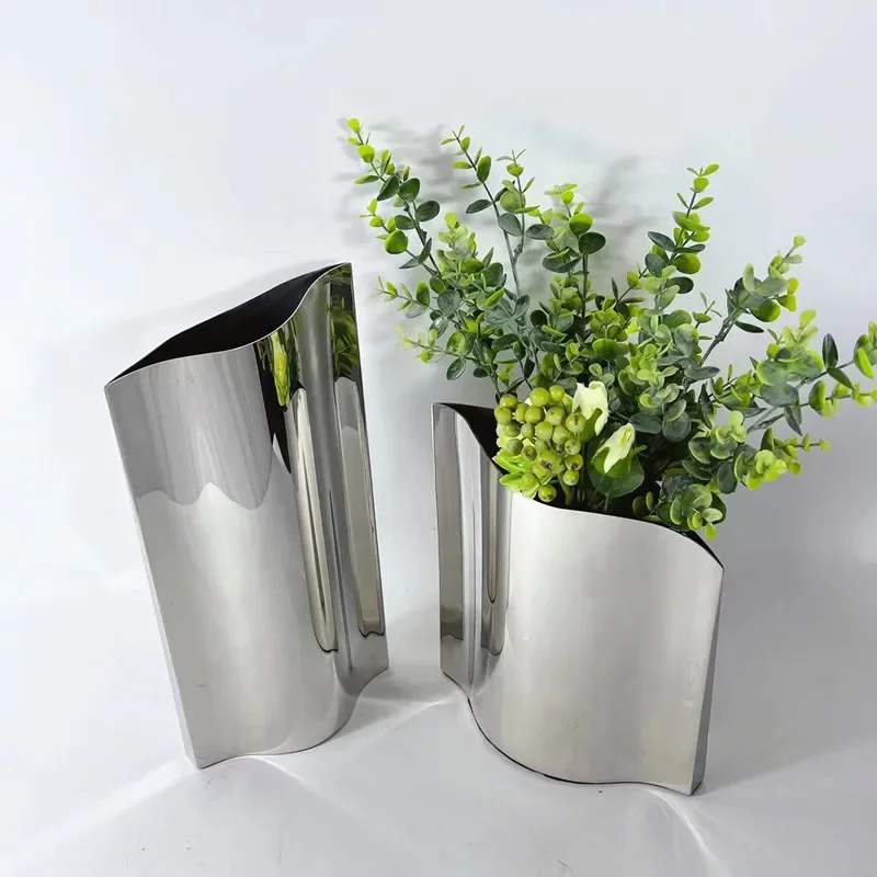 Luxury Stainless Steel Vase, Modern Leather Design Vase, Home Decoration Ornament, Living Room Dining Table Flower Arrangement