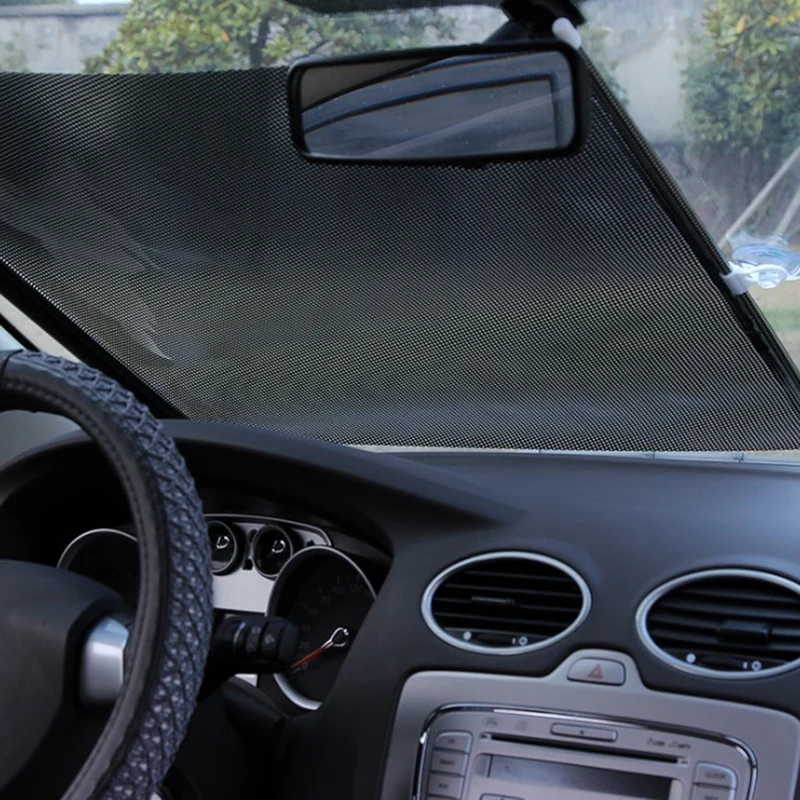 Car Retractable With Uv Front Windshield Curtain Automatic Sunshade Sun Shade Net Cover Black