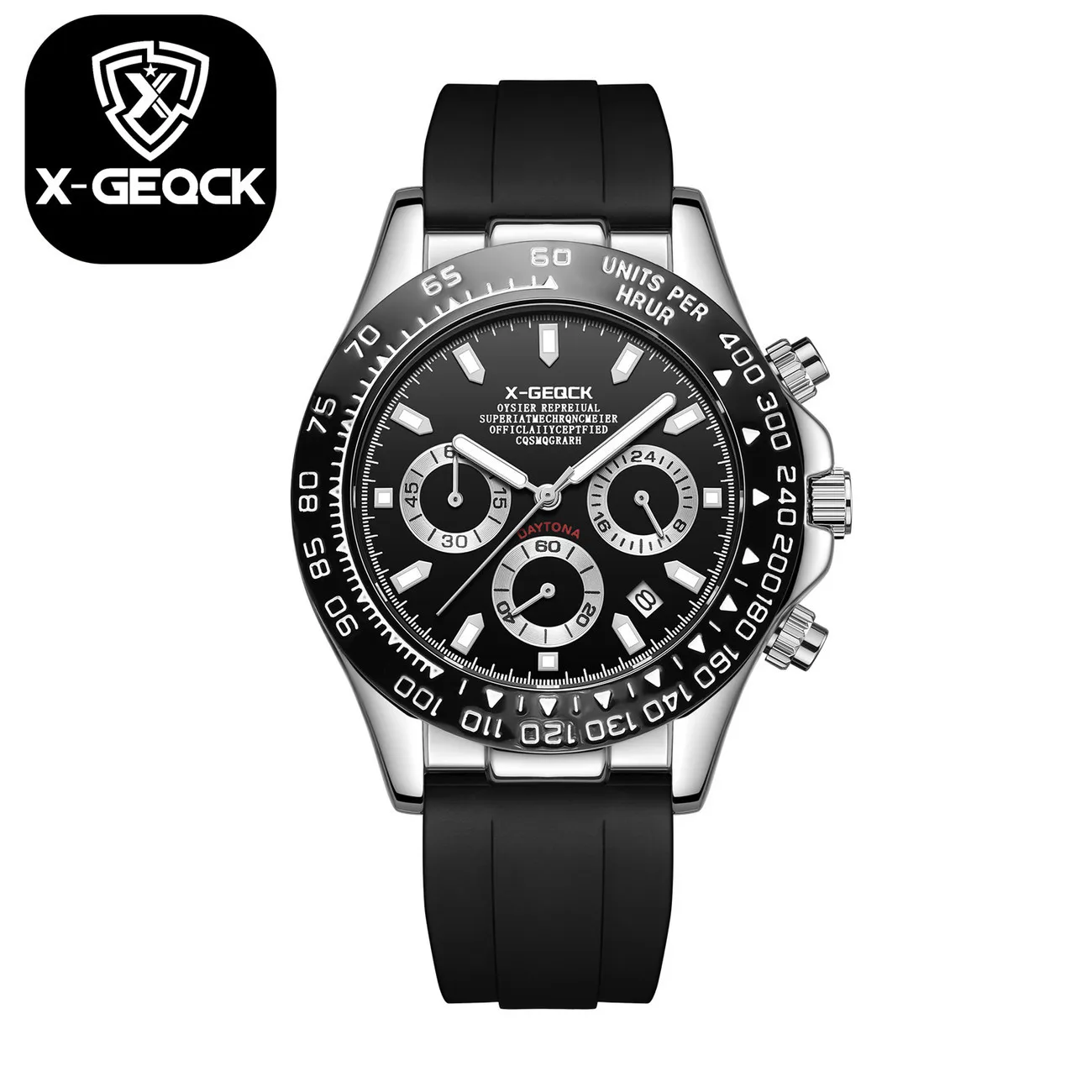X-GEOCK Men's Automatic Mechanical Watch 3 Eyes Chronograph 30M Waterproof Luminous Silicone Strap Sports Business Wristwatch