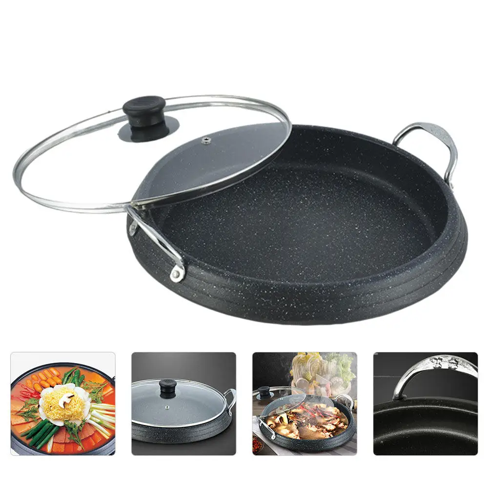 1 Unidad Placa de Barbacoa Coreana para Hot Pot, Bandeja Redonda Antiadherente para Camping al Aire Libre, Parrilla de Piedra para Asar Carne