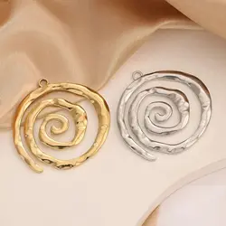 3Pcs Geometry Large Round Circle Spiral Wave Charms Stainless Steel Big Carved Vortex Pendants for Jewelry Making DIY Necklace