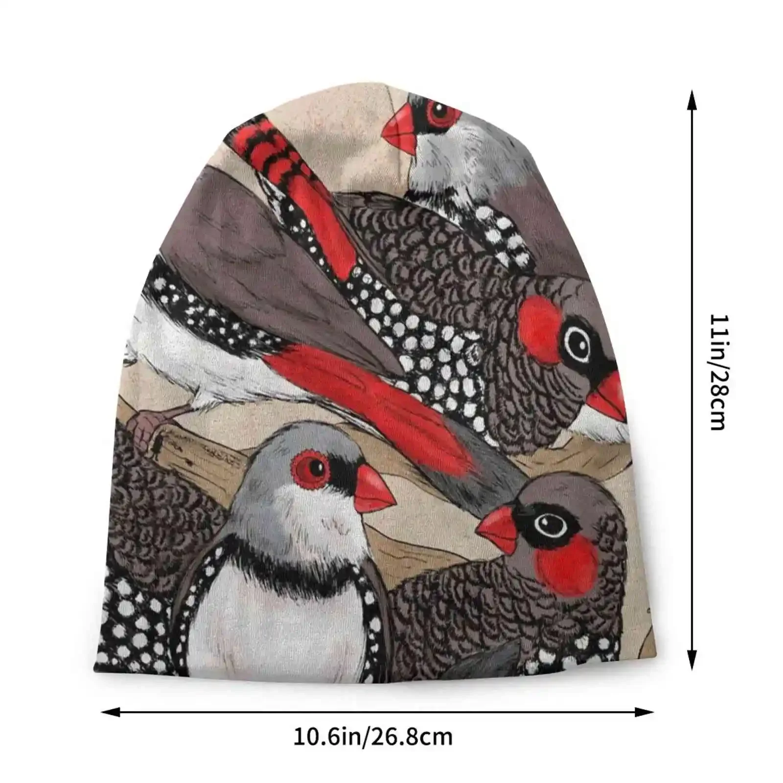 Firetails Knitted Hat Warm Beanie Outdoor Caps Birds Firetail Flock Branches Twigs Tree Brown Grey Black Animals Aviary