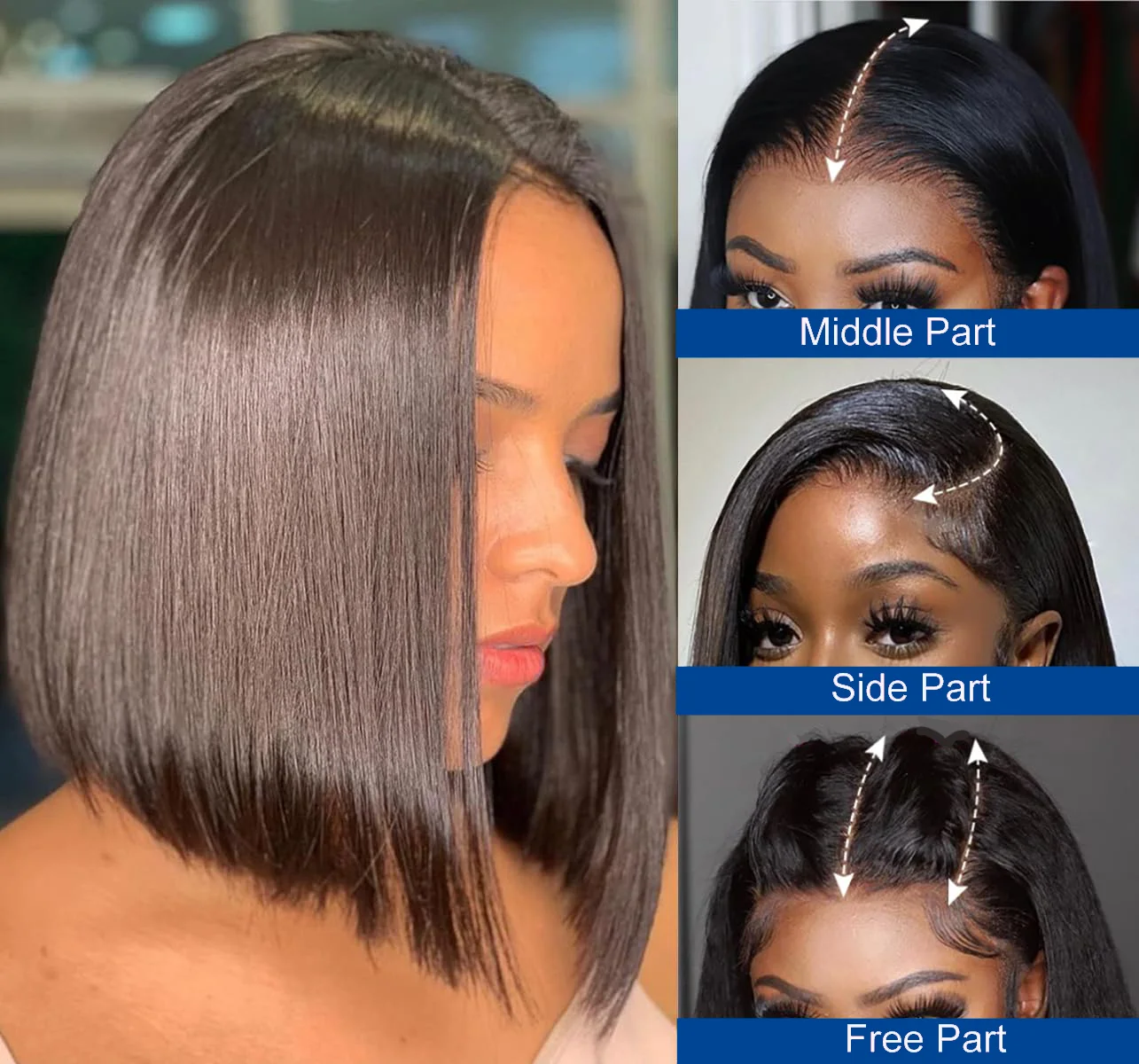 Pelucas rectas de Bob, cabello humano 13x4, peluca de cabello humano con frente de encaje transparente prearrancada con pelo de bebé brasileño para mujer negra