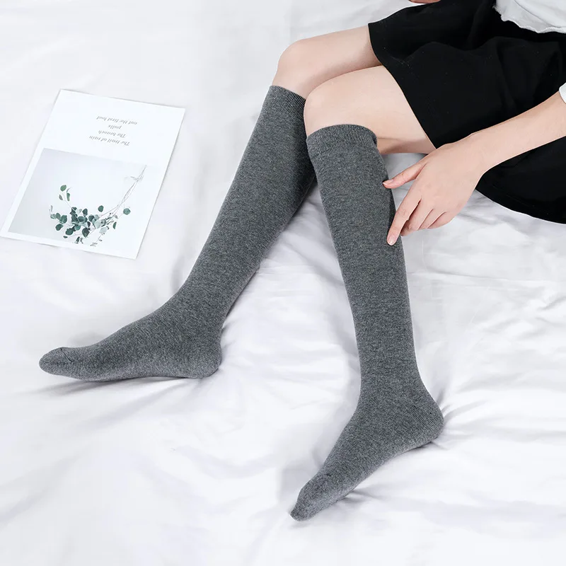 Harajuku-calcetines largos de algodón para mujer, medias gruesas y cálidas de estilo Retro e informal, para regalo, color blanco, negro, amarillo,