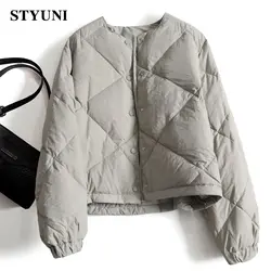 Diamond Solid Casual Thick Long Sleeve Loose O-Neck Single Breasted Women's Jacket Coat Korean Fashion Jackets For Women Winter