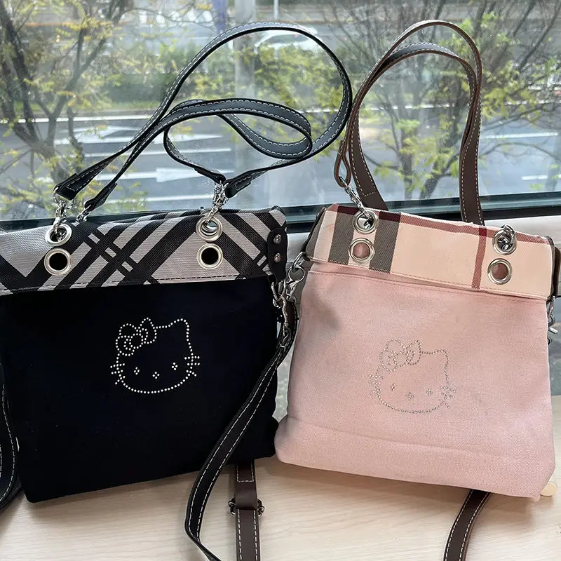 

Miniso Hello Kitty Tote Bag Cute Creative Splicing Underarm Handbag Fashion Hot Stamping Personality Canvas Single-shoulder Bag