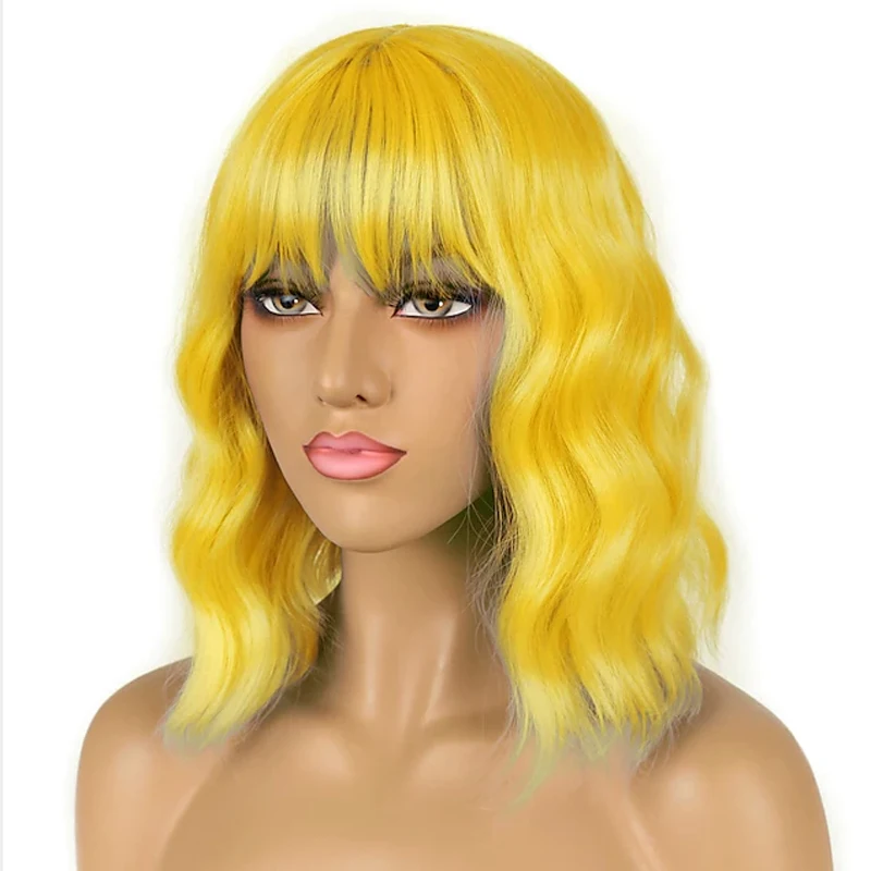 HAIRJOY Synthetic Hair Wigs Women Short Yellow Wig  with Bangs for Costume