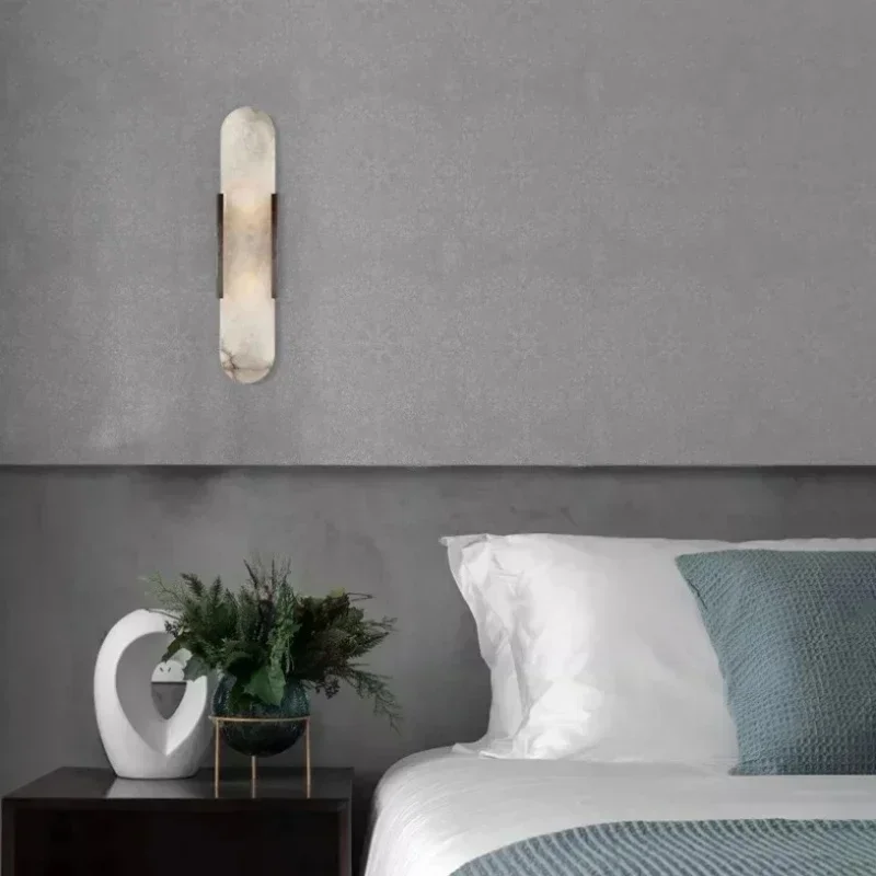 Modern Long Oval Alabaster Wall Light Brushed Gold Frame Wall Sconce Luxury Indoor Wall Lamp Bedroom Hallway Hotel