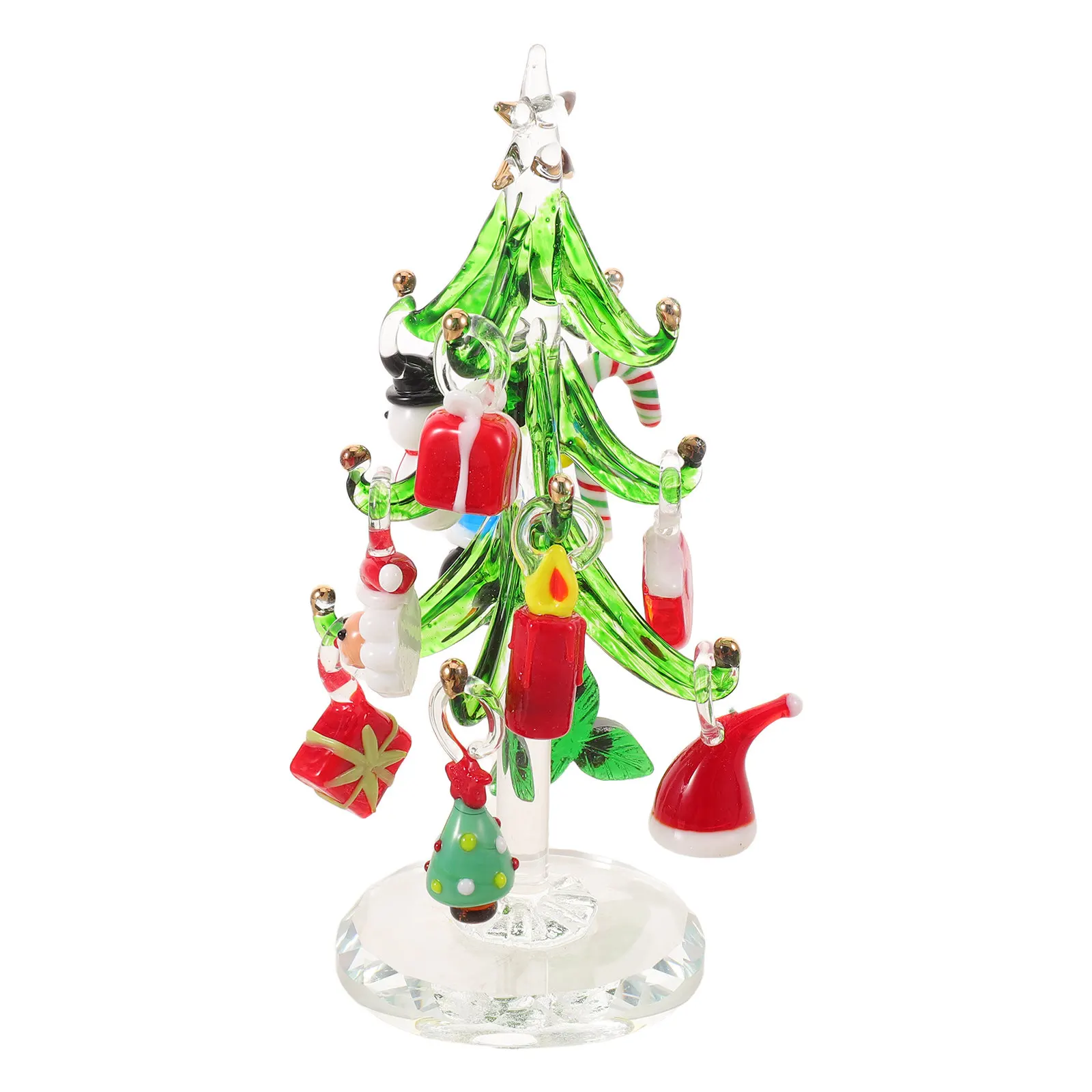 Glass Christmas Tree Miniature Green Statue Ornament Star Topper Xmas Table Centerpiece Holiday Home Office Decor Water Crystal