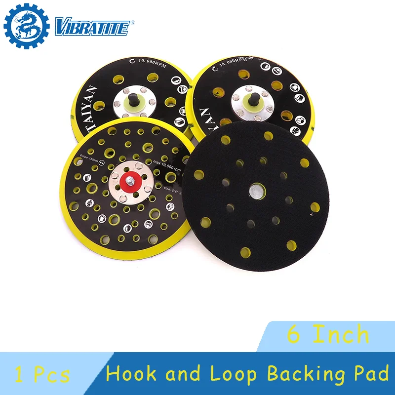 

1 шт., 6 дюймов, 150 мм, 9/15/17/52 отверстия, шлифовальная подложка, шлифовальные подушечки на липучке с резьбой 5/16 дюйма-24, без пыли для полировки металла