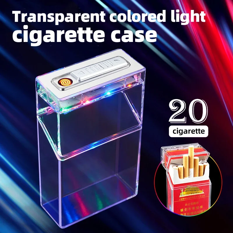 New Transparent Cigarette Case with Lighter All-in-one Machine 20 Standard Cigarettes Creative Windproof Cigarette Lighter