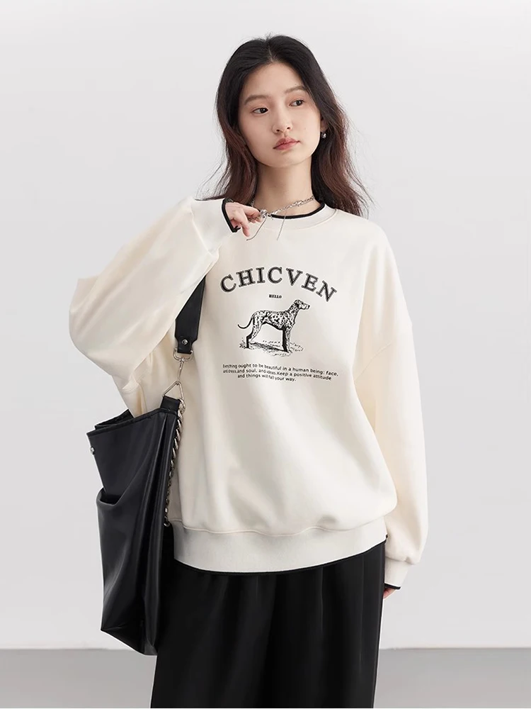 CHIC VEN Women T-Shirts Streetwear Loose Casual New O Neck Letter Print Female Tops Long Sleeved Pullover Tee Spring Autumn 2024