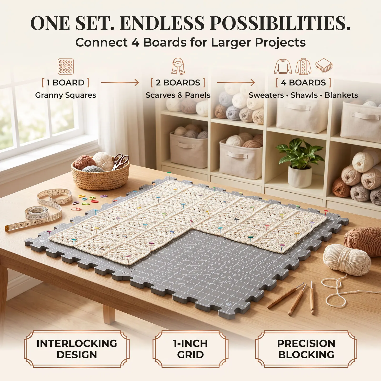 4Pcs Foam Blocking Board Ultra Thick Foam Knitting Block Mat Portable Grid Knitting Board Foam Crafts Blocking Crochet Foam Mats