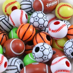 30pcs Sports Theme Football Baseball Basketball Beads Acrylic Spacer Beads For Jewelry Making DIY Craft Bracelet Accessories