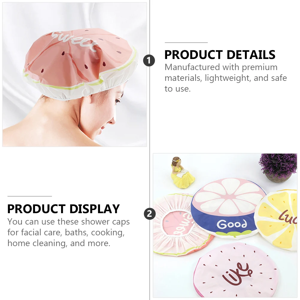 

6pcs Elastic Shower Caps Bathing Caps Kitchen Oil-Proof Hair Dyeing Hats For Spa Travel Lightweightcreative Fruit Cartoon Bath