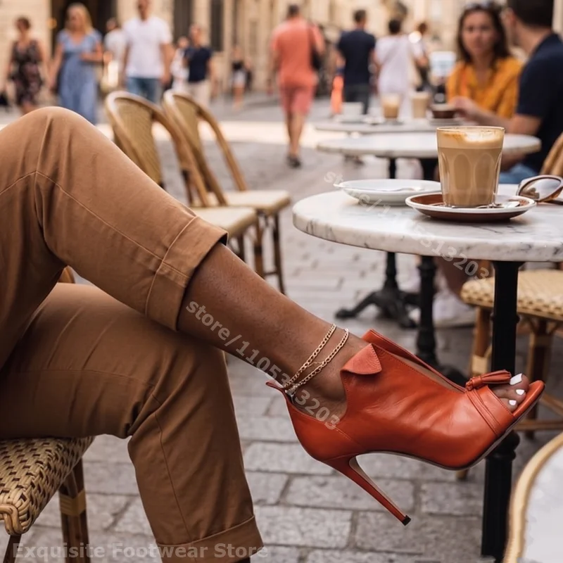 

Elegant V-Neck Leather High Heels Sexy Peep Toe Tassel Stiletto Sandals Black Orange Banquet Dress Party Shoes Women Fashion