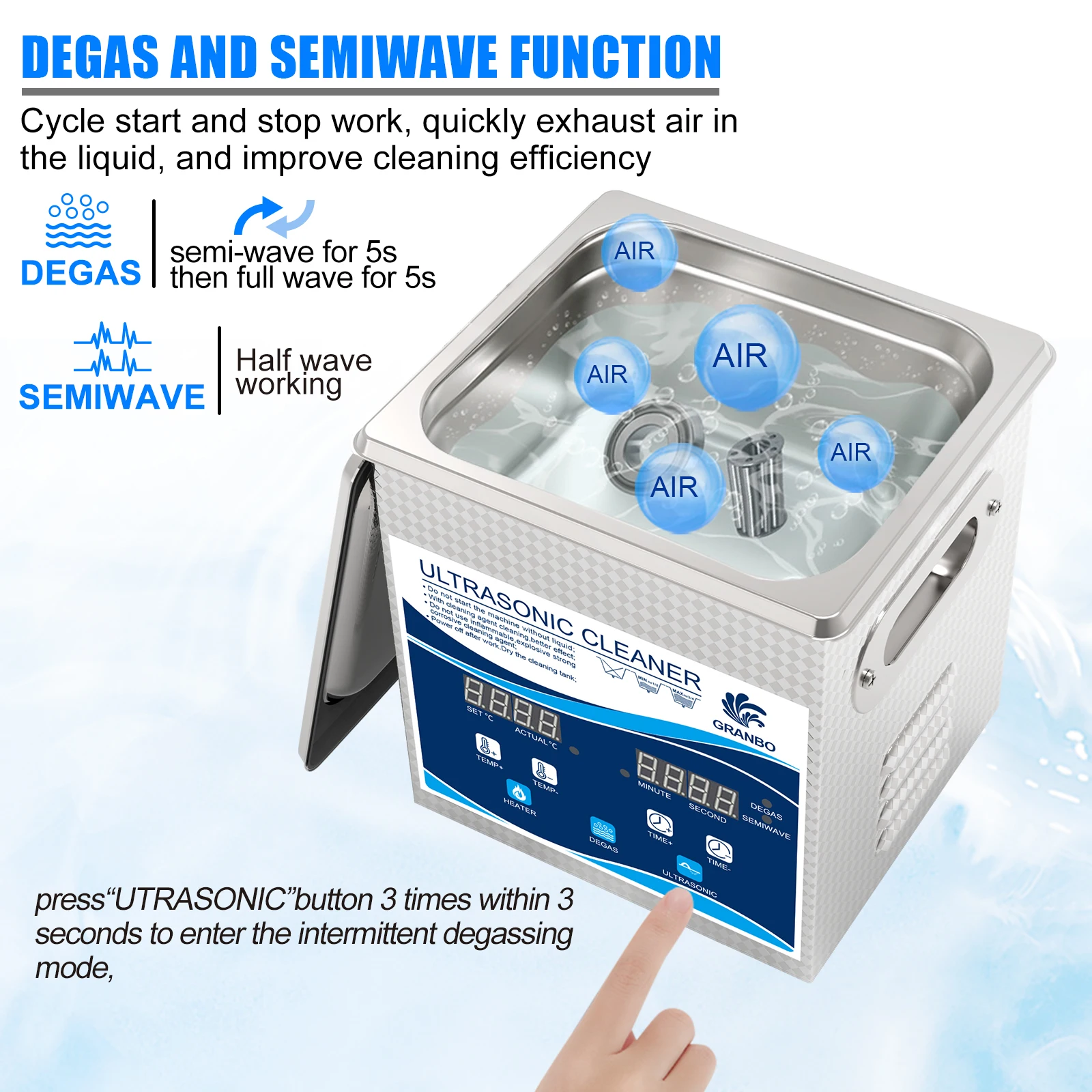 Kacamata pembersih ultrasonik 120W 1,3 l, pemanas pengatur waktu Digital, Degas 40KHz Semi gelombang Ultrasound, kacamata cincin Piston peluru Printer