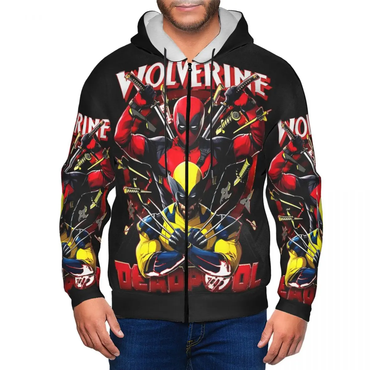 Deadpool Wolverine Men's Zipper Hoodie Marvel Boys Girls Hoodie 3D Printed Anime Jacket MINISO Men's Jacket New Men's Clothing