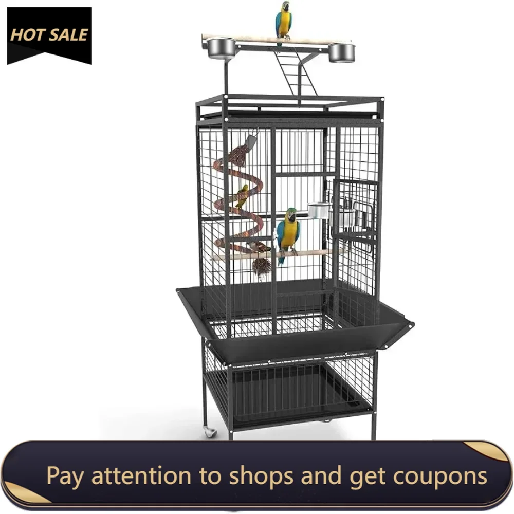 61'' Bird Cage Cages of Birds Accessories Bird Flight Cages With Rolling Stand & Bottom Tray Nests for Birds Backpack Canary Hut