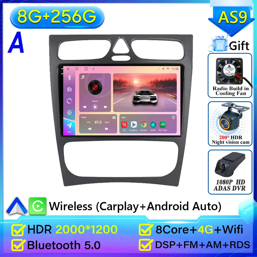 Autoradio Carplay Voor Mercedes Benz C-Klasse W203 C200 C320 C350 CLK W209 2002-2005 navigatie GPS Android Auto 5G Wifi Geen 2din