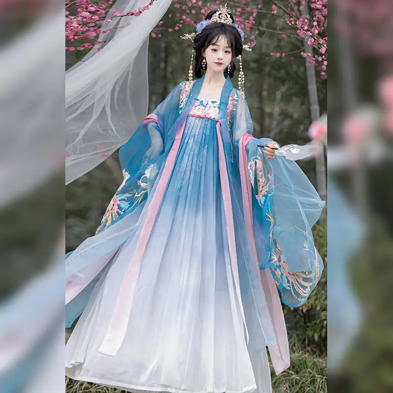 Hanfu dress Ancient Chinese heavy industry embroidery chest-length big sleeve shirt retro elegant temperament fairy dance dress