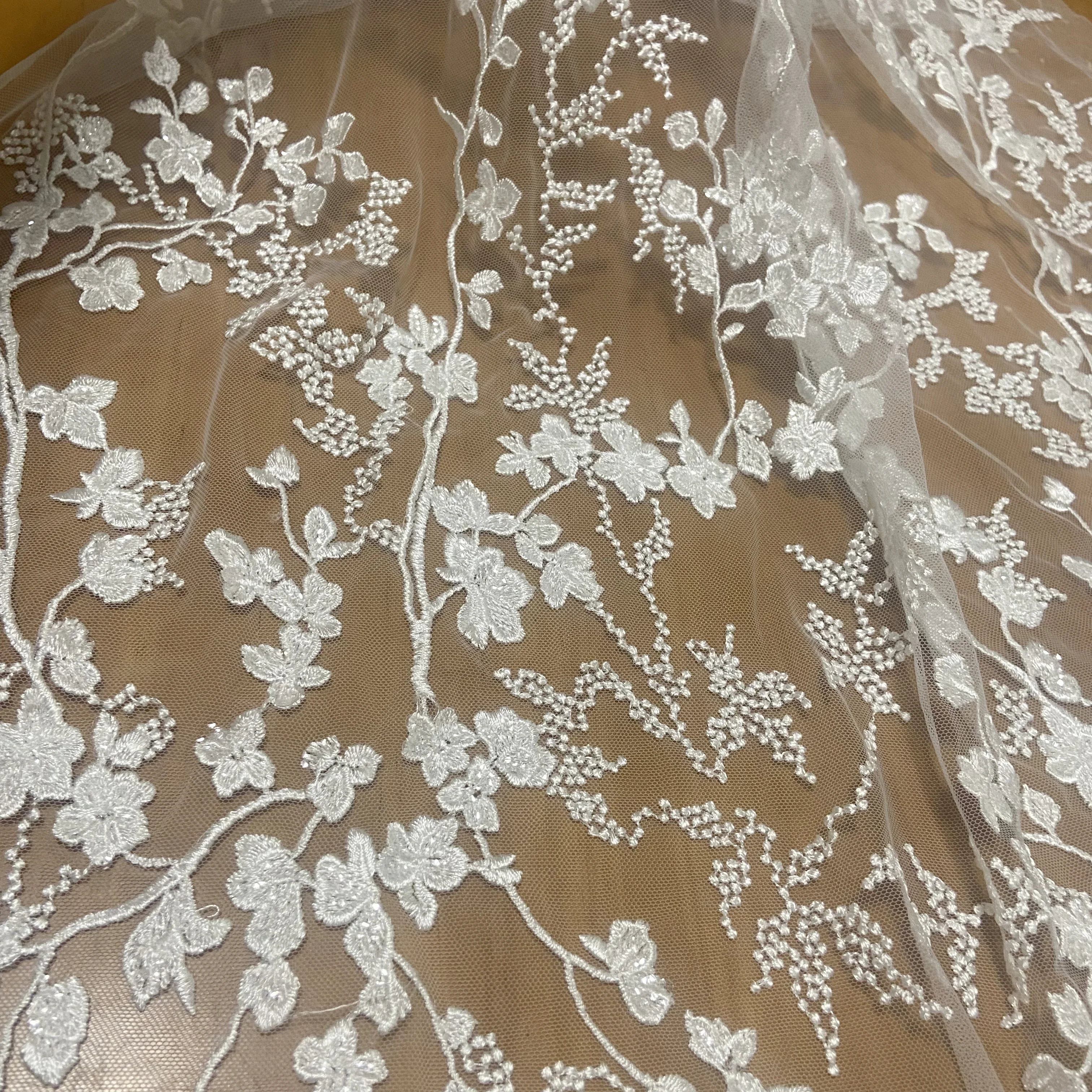 5Yards Simple Lines Of Lace Fabric With Sequins Suitable For Wedding Dresses And Evening Dresses Handmade