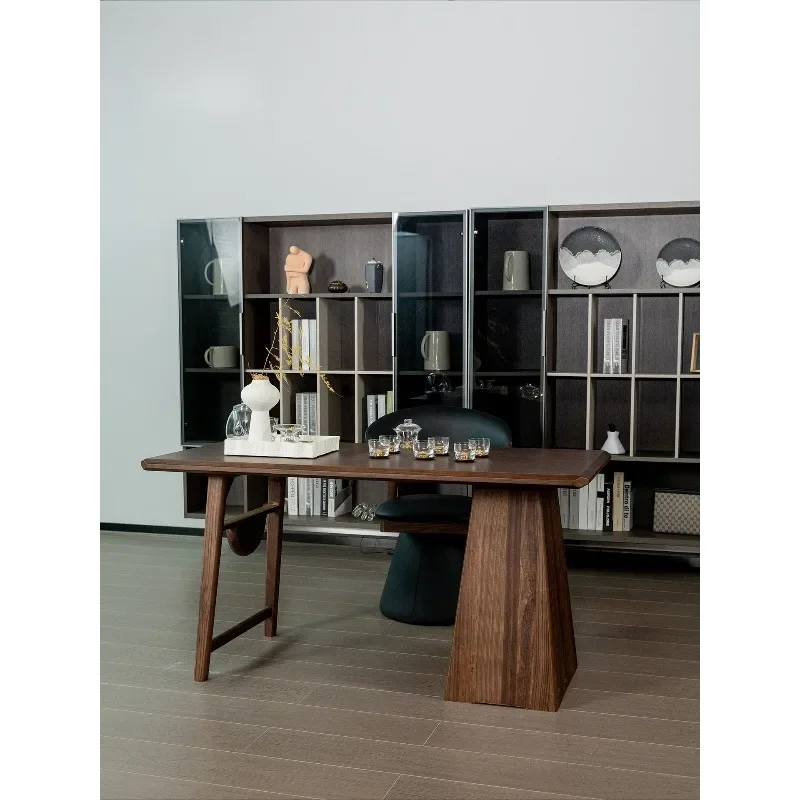 Medieval solid wood tea table light luxury high-grade black walnut tea table household tea table desk