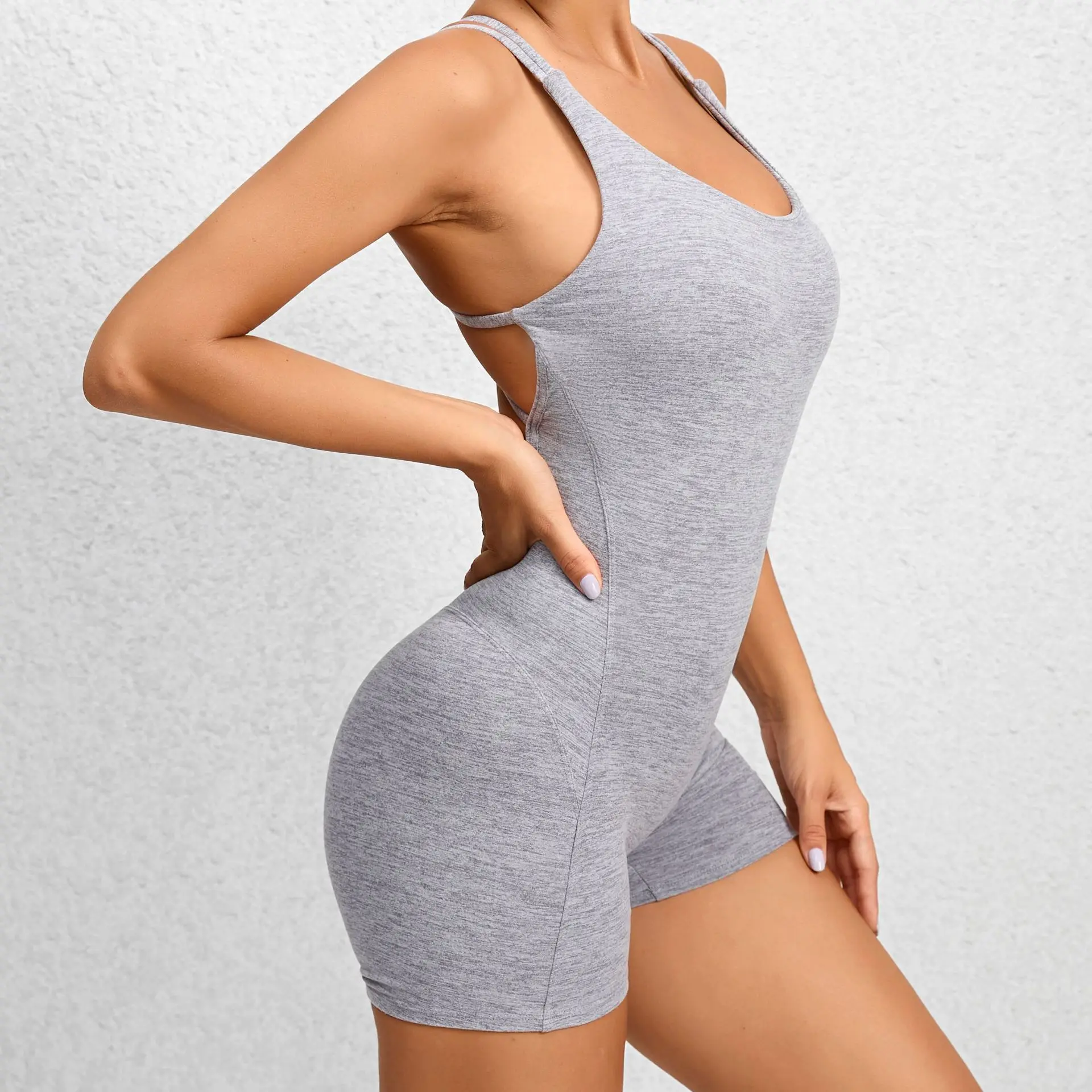 Sexy Backless Scrunch Sporty Tight Jumpsuit Raises Butt Playsuit Women Romper Summer Gym Fitness Short Overalls One Pieces Set