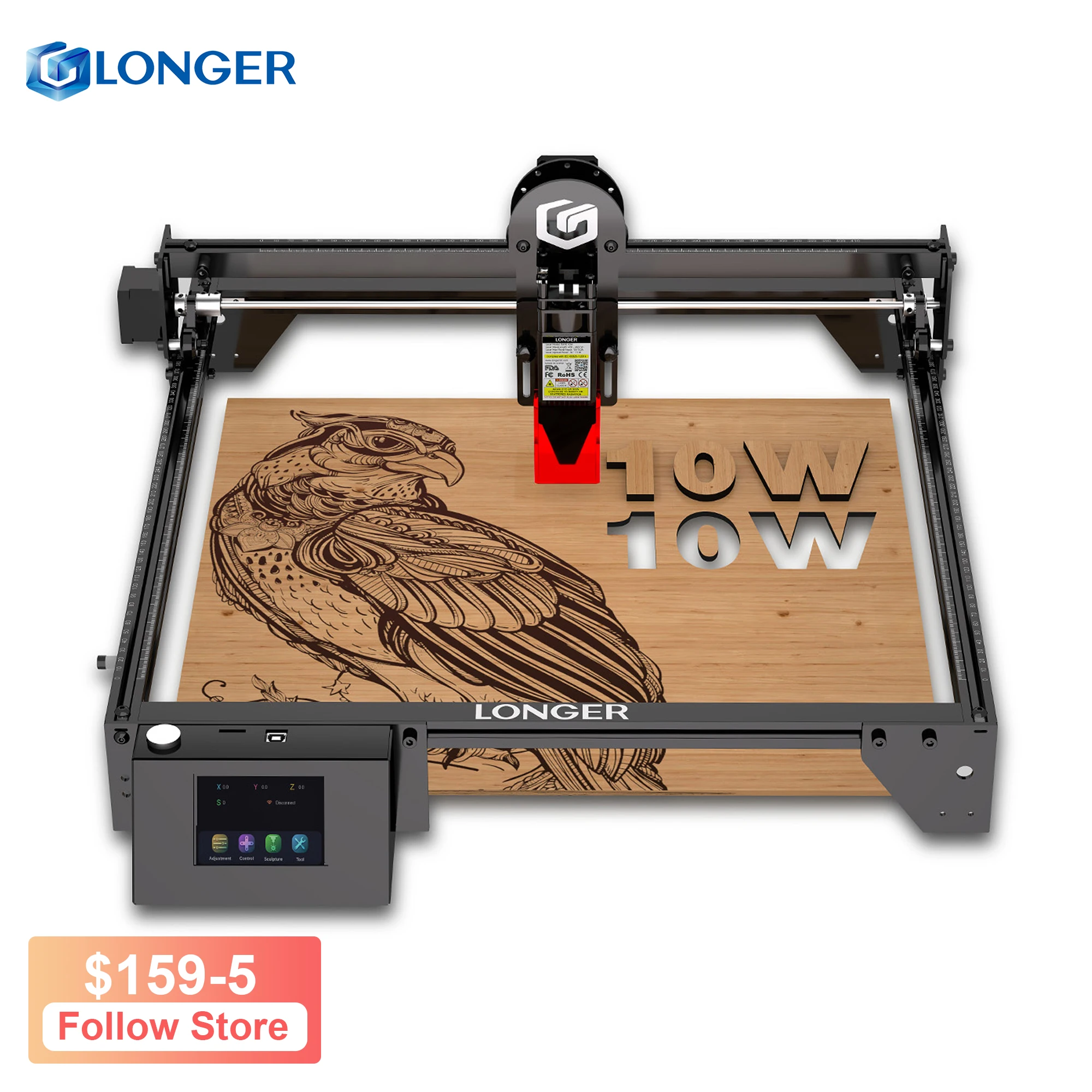 Imagem -02 - Máquina de Corte e Gravação a Laser Mais Longo Focagem Rápida Controlo Wifi Madeira Metal Tecido Acrílico 400x400 mm Ray5 10w