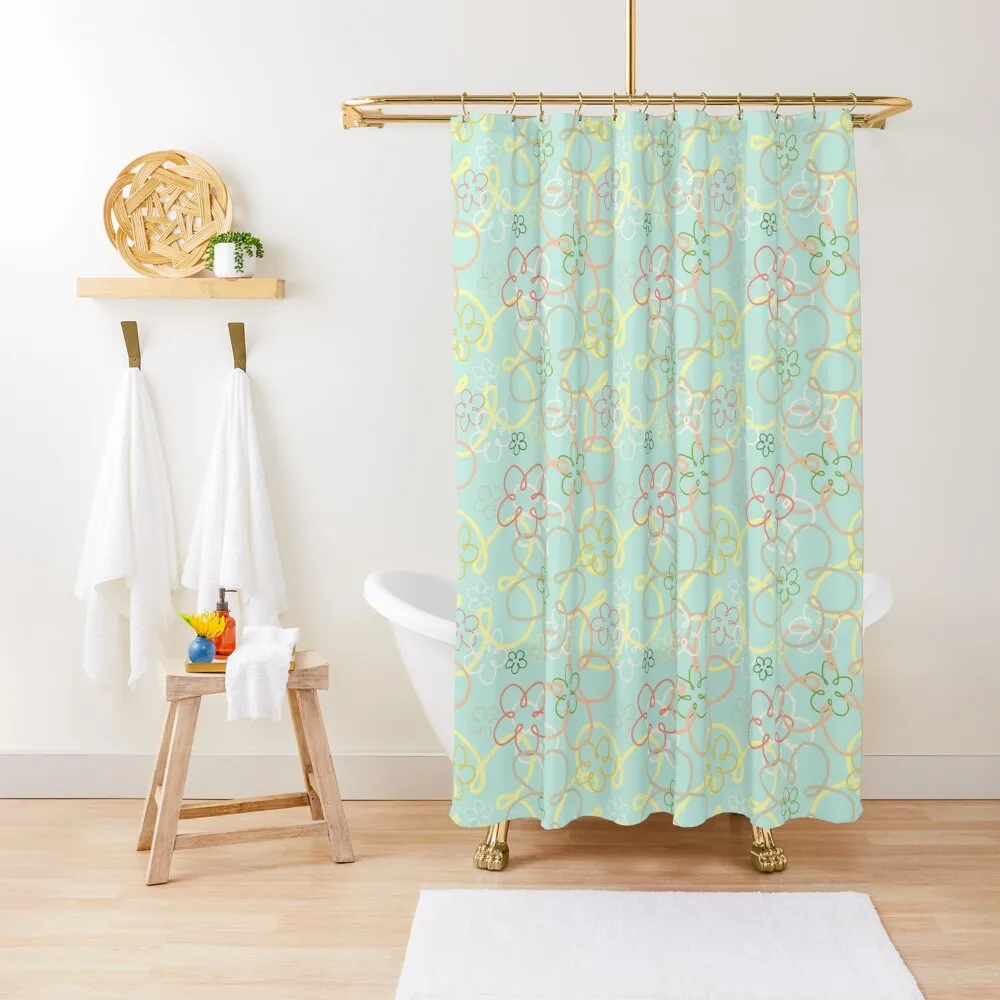 

Vintage-Inspired Flower Pattern on Light Blue: Retro Chic Floral Design Shower Curtain Window Shower Bath Curtain