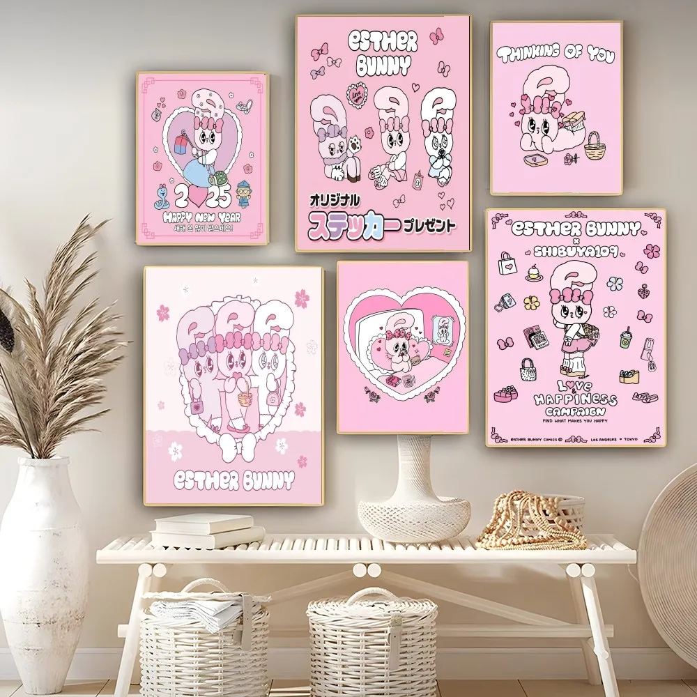 

Cute Esther Bunny Rabbit Anime Classic Vintage Posters Decoracion Painting Wall Art White Kraft Paper Kawaii Room Decor