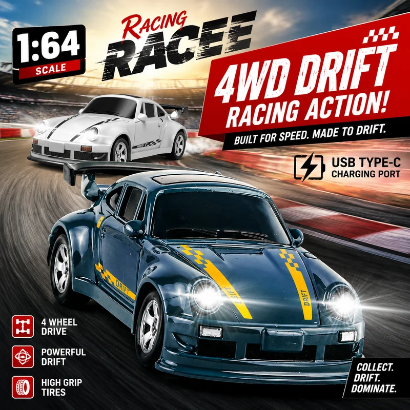 KF20 1/64 High Speed Drift RC Car 2.4G 4WD Remote Control Desktop Mini GTR Racing Model Cars for Boys Kids Toys Christmas Gifts
