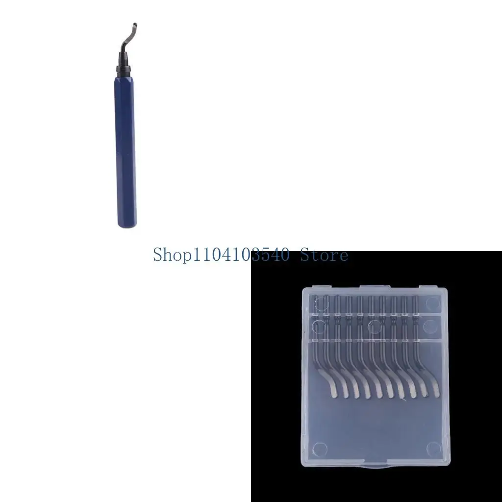 

02DC Handle Burr Metal Deburring Remover Cutting Tool with 10pcs Rotary Deburr Removing for Wooden Plastic