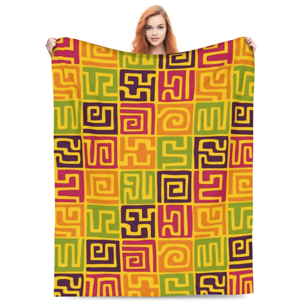 

African Kuba Fabric Blankets Fleece Sofa Throw Blanket Portable Throw Blankets for Couch Bedding Travel Throws Bedspread Quilt