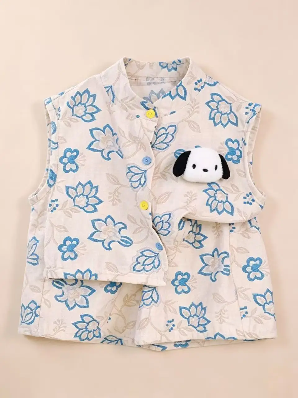 Girls' Summer Cartoon Print Vest Set Casual Two-Piece Suit Dog Doll 3D Design Comfortable Loose Fit Short Sleeve T-Shirt - view 2