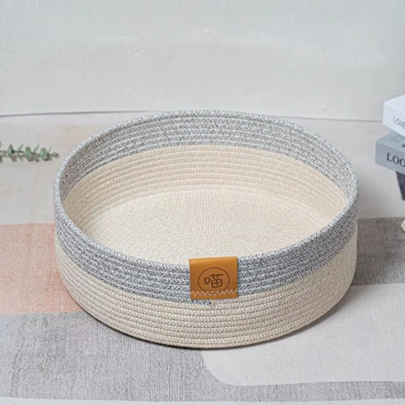 ABVJ-Dog Bed Basket Pet Cotton Sleep Scratcher Nest Indoor Cats Scratching Board Mat Cotton Rope Pet Mat Basket For Sleeping
