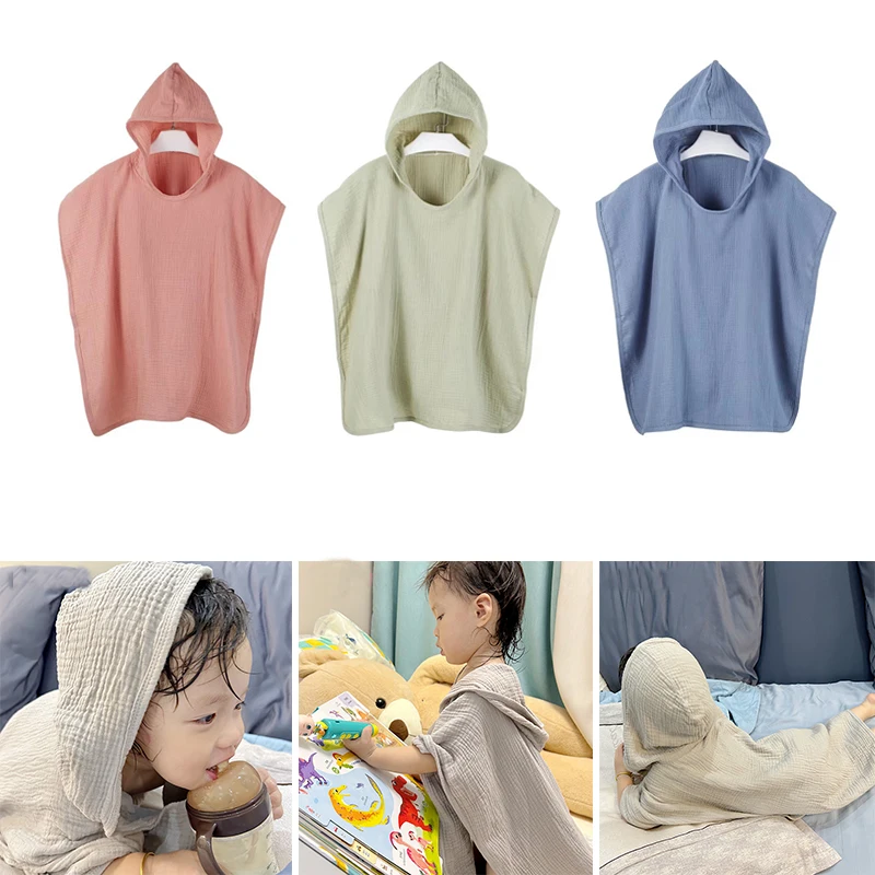 

Детское банное полотенце с капюшоном, хлопково-марлевое мягкое впитывающее мягкое банное одеяло, пончо, дышащее детское пляжное полотенце, одеяло