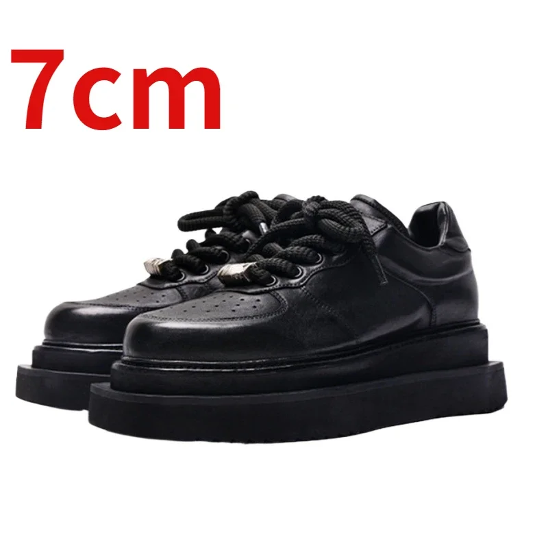 

Original genuine leather Handmade Derby Shoes for Men Increased 7cm Daily Casual Commute Thick Bottom Height Increasing Shoes