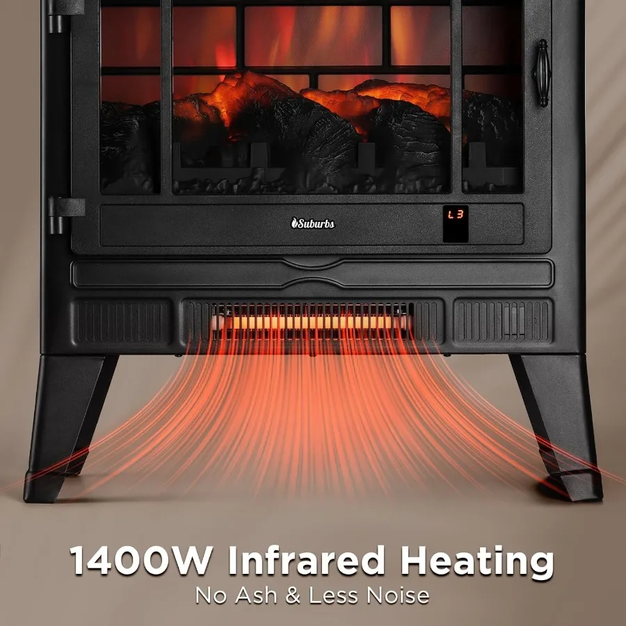 Suburbs 25 WiFi Electric Fireplace Infrared Heater with Crackling Sound Freestanding Fireplace Stove in Black with Adjustable F
