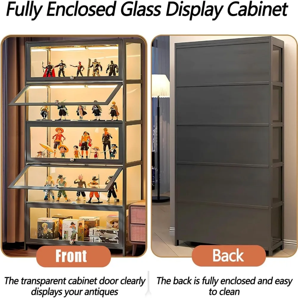 5-Tier Acrylic Glass Curio Cabinet with Adjustable Shelves for Large Storage