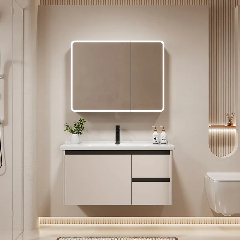 Luxury Wooden Bathroom Cabinet Modern Toilet Paper Drawers Partitions Organizer Storage Cupboard Mirror Gabinete Room Furniture