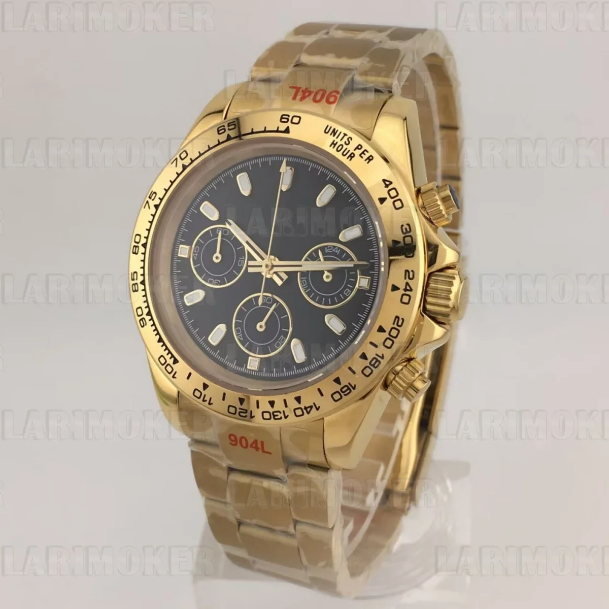 VK63 39mm 럭셔리 골드 쿼츠 크로노그래프 비즈니스 남성용 시계 VK63 무브먼트 사파이어 크리스탈 블랙 다이얼 고정 베젤