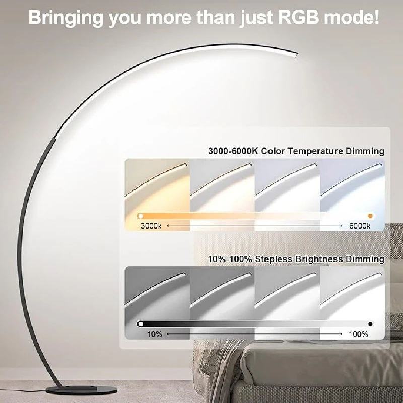 RGB Floor Lamp 1800LM Ultra Bright Smart Arc LED Floor Lamp with Remote Control Music Sync Scene Modes for Bedroom Living Room