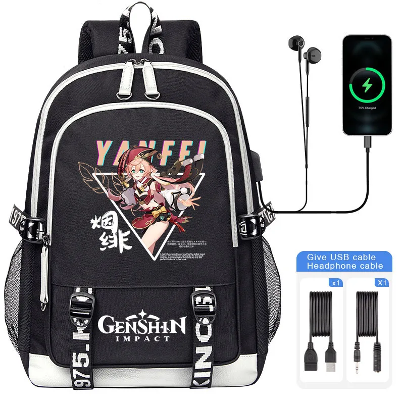 Genshin Impact Men Rucksack School Teen Backpack Raiden Shogun Print boy USB Charging Laptop Bags Travel Canvas Backpack